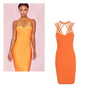 House of CB London Lissia Orange Triple Strap Bandage Dress